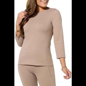 Joy Collection Women's Luxe Performance Crew Neck Top Taupe - Regular